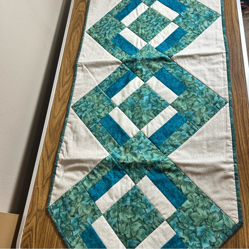 Chic Teal and White Quilted Table Runner